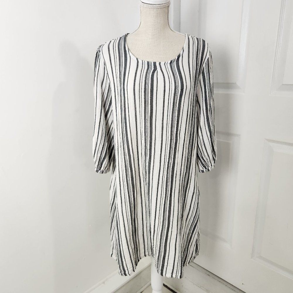 Bryn Walker Dress Womens M Gray Striped Gauzy Lucien Tunic Costal Beach Cruise